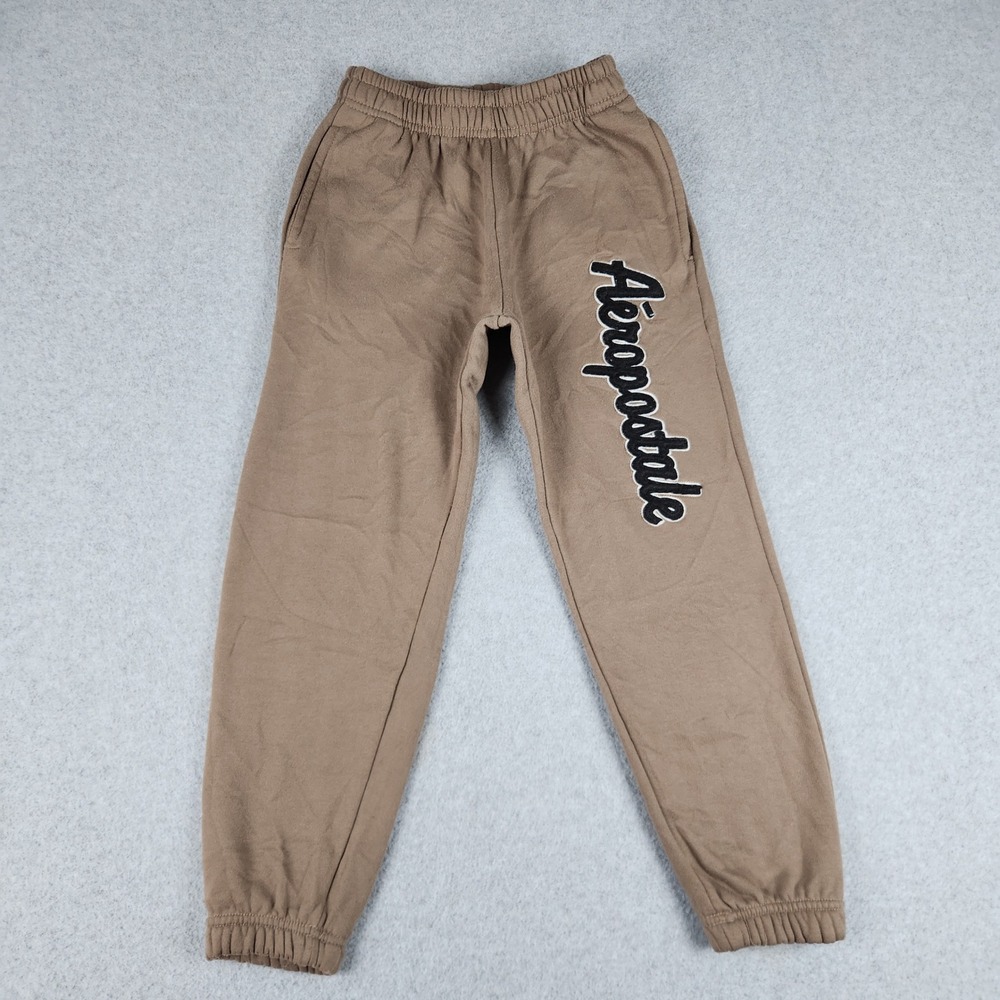 Aeropostale Jogger Sweatpants Kids 12 Brown Logo Fleece Lined Soft Relaxed Fit